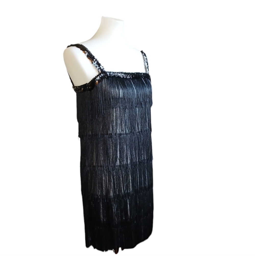 Black Tiered Fringe 1920's Flapper Mini Dress Women's size Medium
